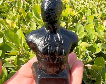 Obsidian Spider-Man Bust|Hand-carved Crystal Superhero Statue|Marvel and DC Themed Decoration|Chakra Healing Energy Crystal Home Decor