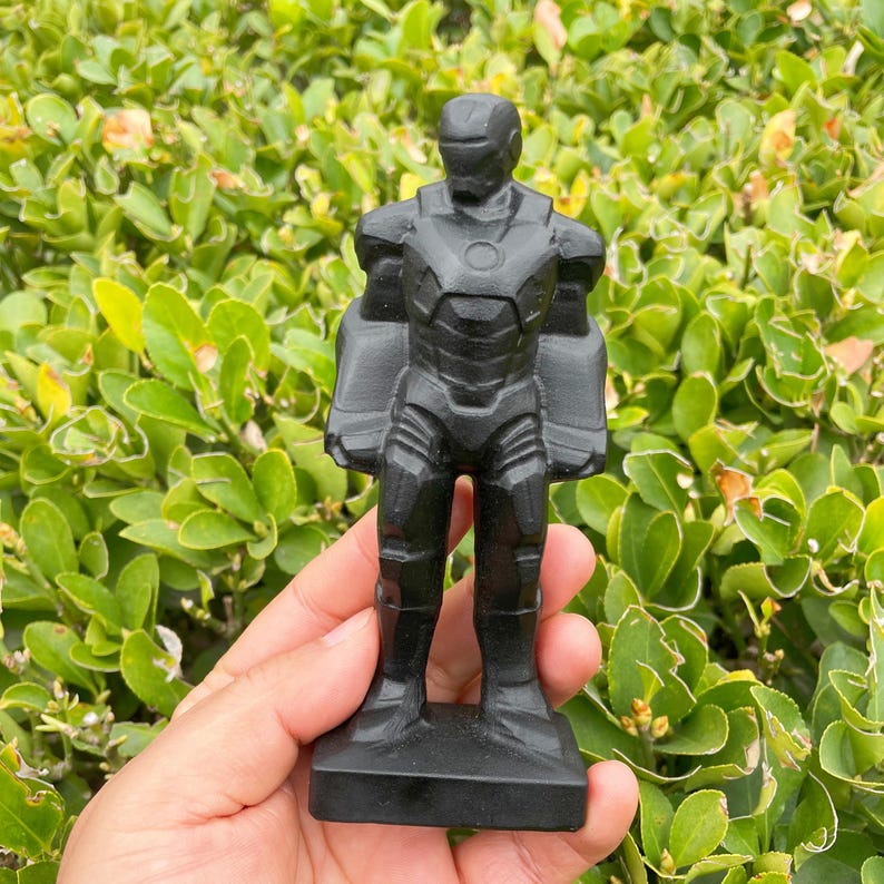5.91" Obsidian Iron Man Carving|Marvel Superhero Crystal Statue|Iron Man Figurine Collectible with Grounding, Protection|Healing Crystal image 7