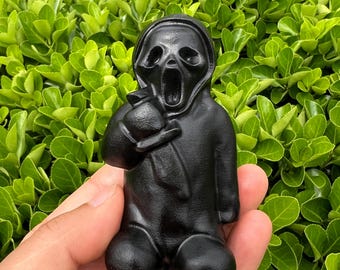 Crystal Obsidian Ghostface Statue|Root Chakra Healing Crystal Figurine | Spiritual Altar Decor|Transformation Protection Crystal Home Decor
