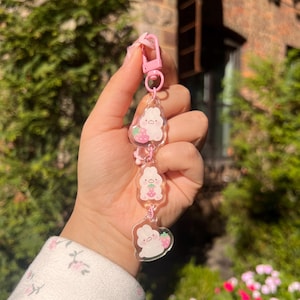 Strawberry Bunny Linked Keychain