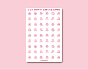 Bon Bon's Expressions Pink Bunny Emojis 4x6 Planner Clear Sticker Sheet