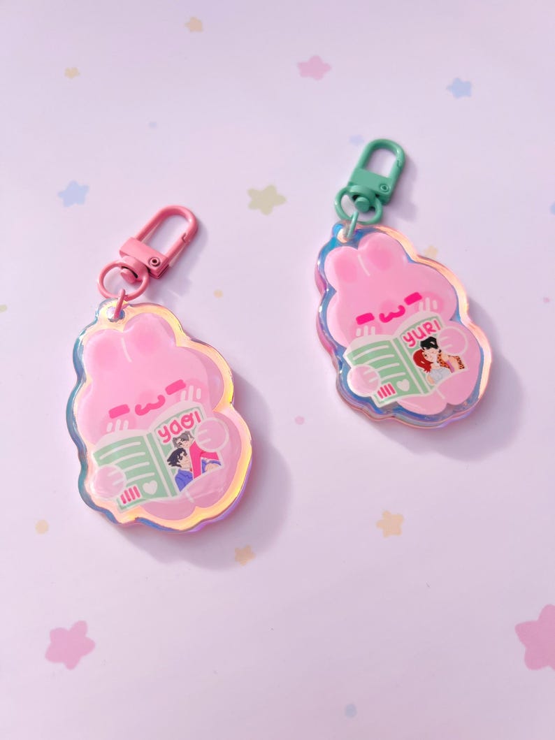 Bon The Rabbit Keychain Yaoi BL and Yuri GL Bon Bon Bunny Reading Manga Holographic Charms ...