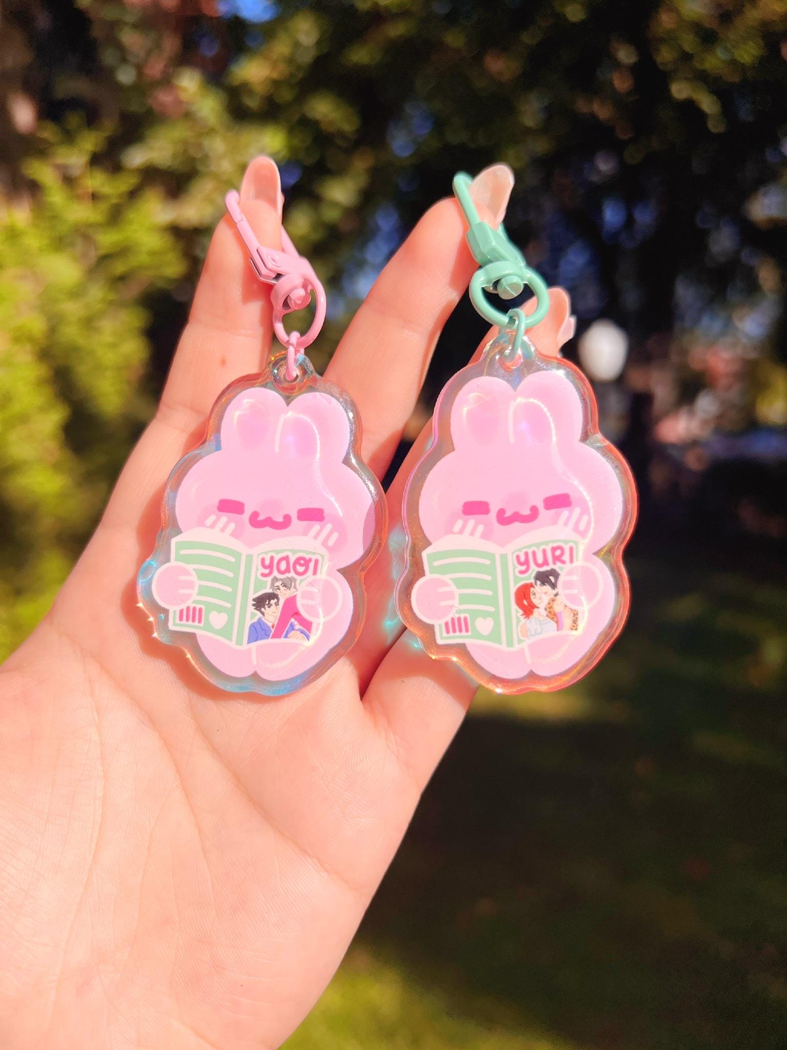 Bon The Rabbit Keychain Yaoi BL and Yuri GL Bon Bon Bunny Reading Manga Holographic Charms ...