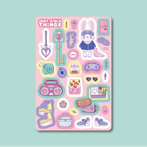 Just Girly Things Cute Y2K Objects holografisch glanzend stickervel van 4 x 6