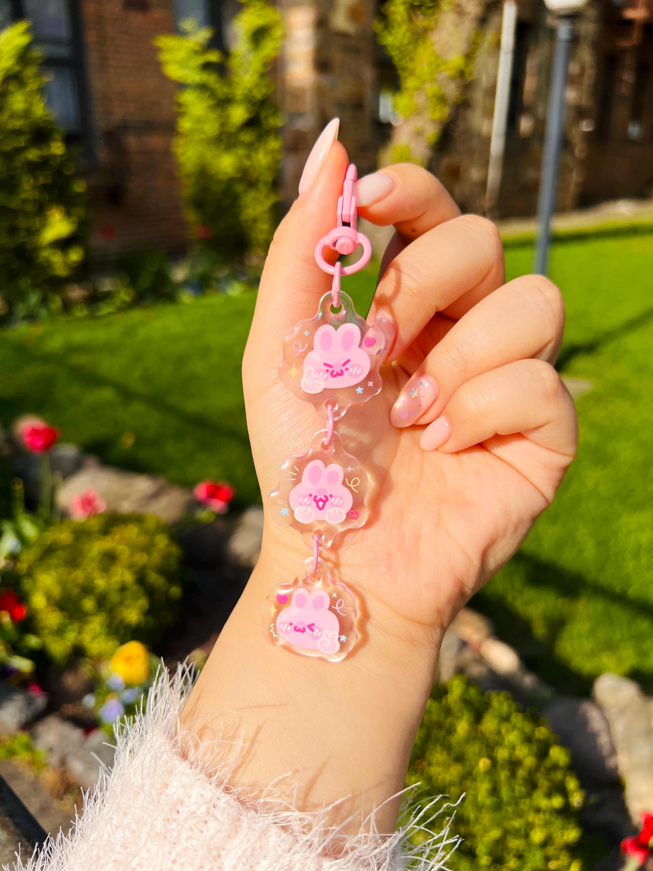 Bon The Rabbit Keychain Bon Bon Pink Bunny Linked Charm Keychain - Etsy