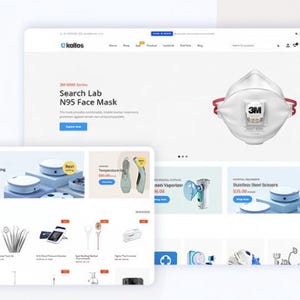 K&ouml;nnte beinhalten: Eine Website mit medizinischen Ger&auml;ten und Zubeh&ouml;r. Die Homepage zeigt eine N95-Gesichtsmaske mit dem 3M-Logo. Weitere Bereiche zeigen verschiedene Produkte. Die Website hat ein klares Design, das sich auf medizinische und Laborprodukte konzentriert.