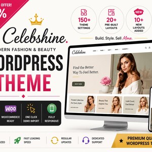 Tema WordPress Celebshine / Tema WooCommerce multiuso per moda e bellezza / Importazione con un clic
