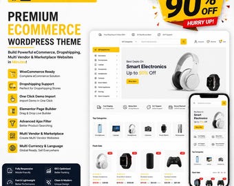 Tema WordPress WooCommerce per eCommerce e dropshipping / Template per siti web Elementor / Compatibile con più venditori