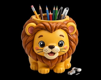 かわいいライオンのペン立て STL 3Dプリント