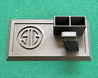 Pistol Stand Compatible with SIG Sauer | Dual Magazine Holder | Gun Safe Organizer | Display Stand | 3D Printed Firearm Stand