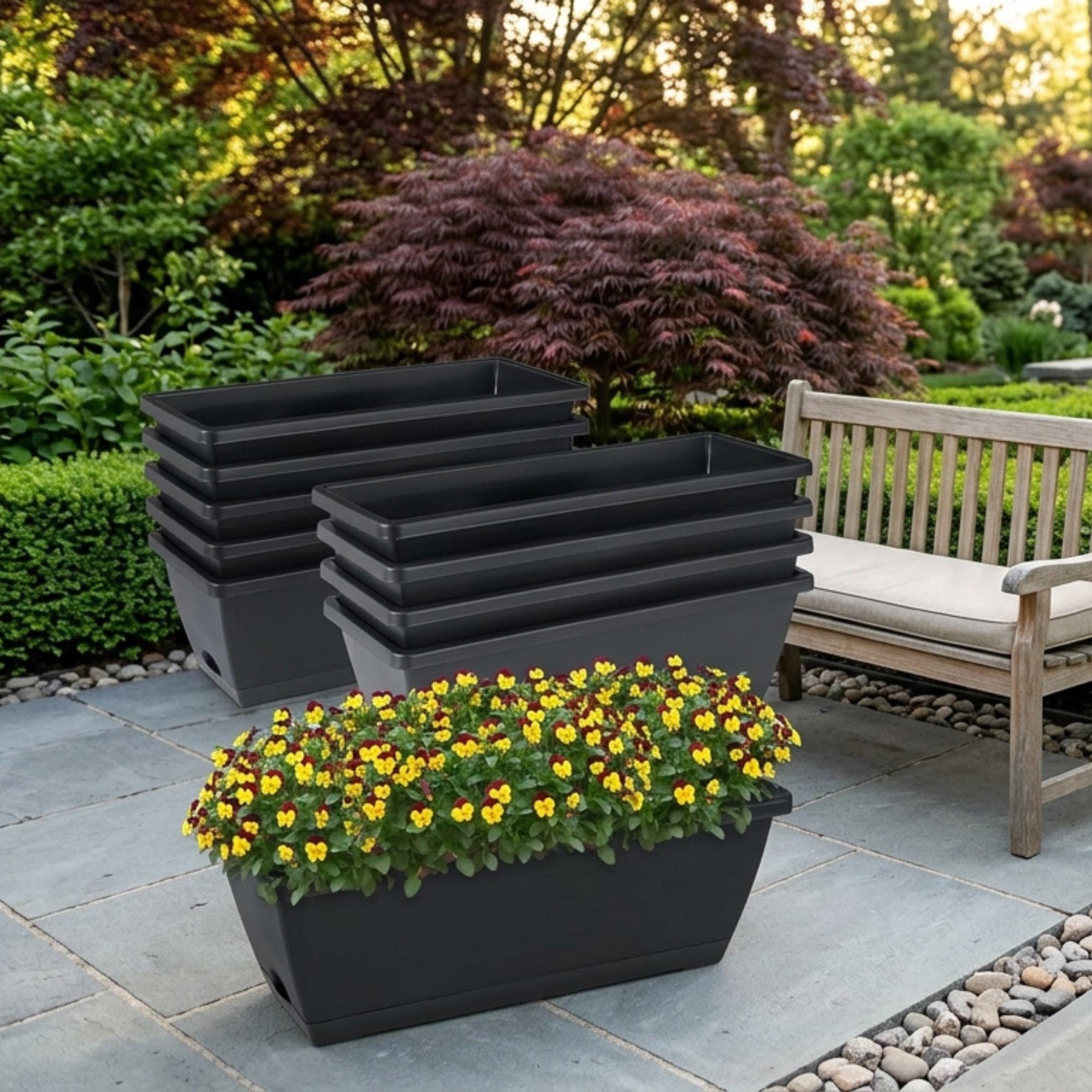 Rectangular Window Box Planter With Saucer, 16.6 Inch Herb Flower Pot ...
