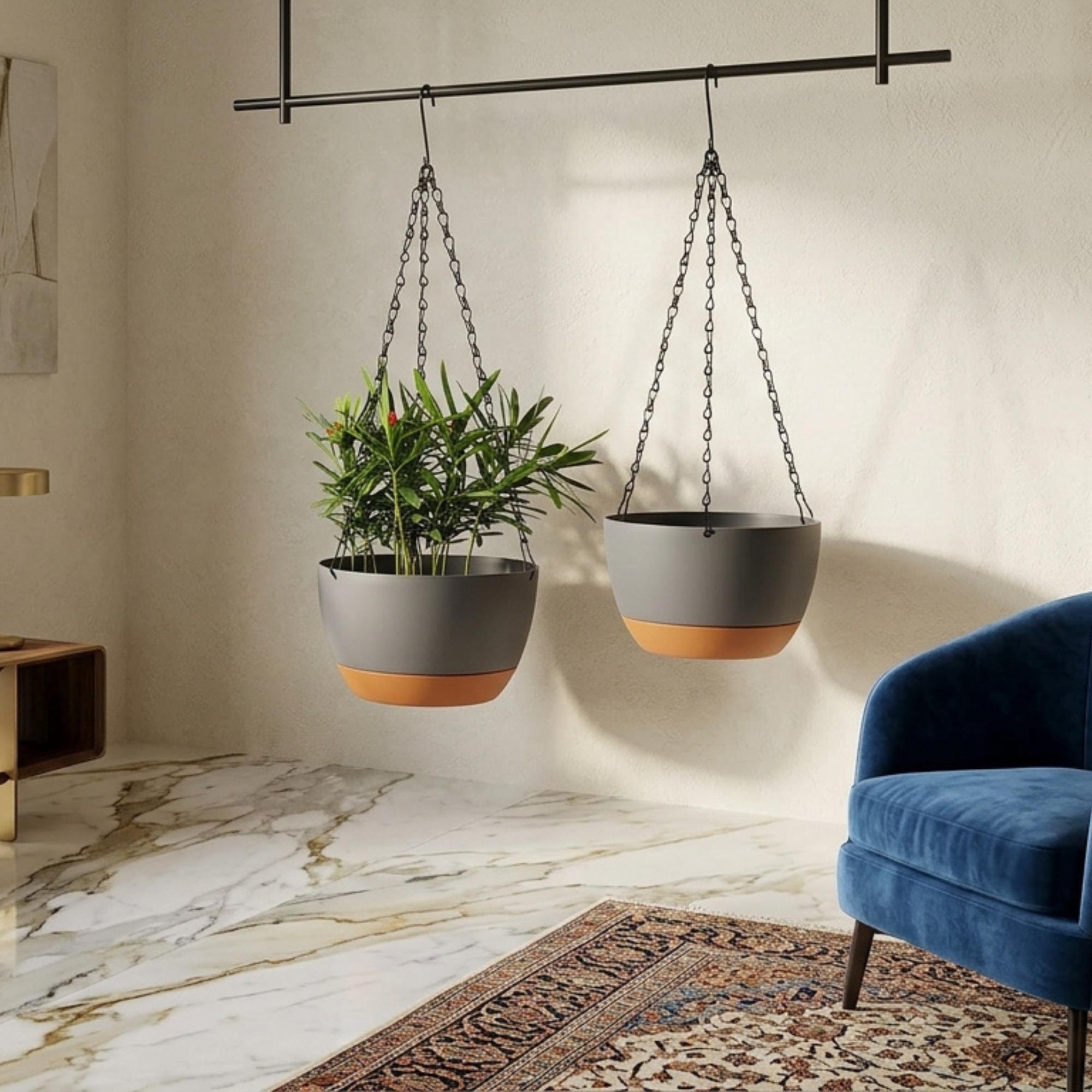 Set of 3 Modern Hanging Planters, Self-watering Plastic Pots With Chain ...