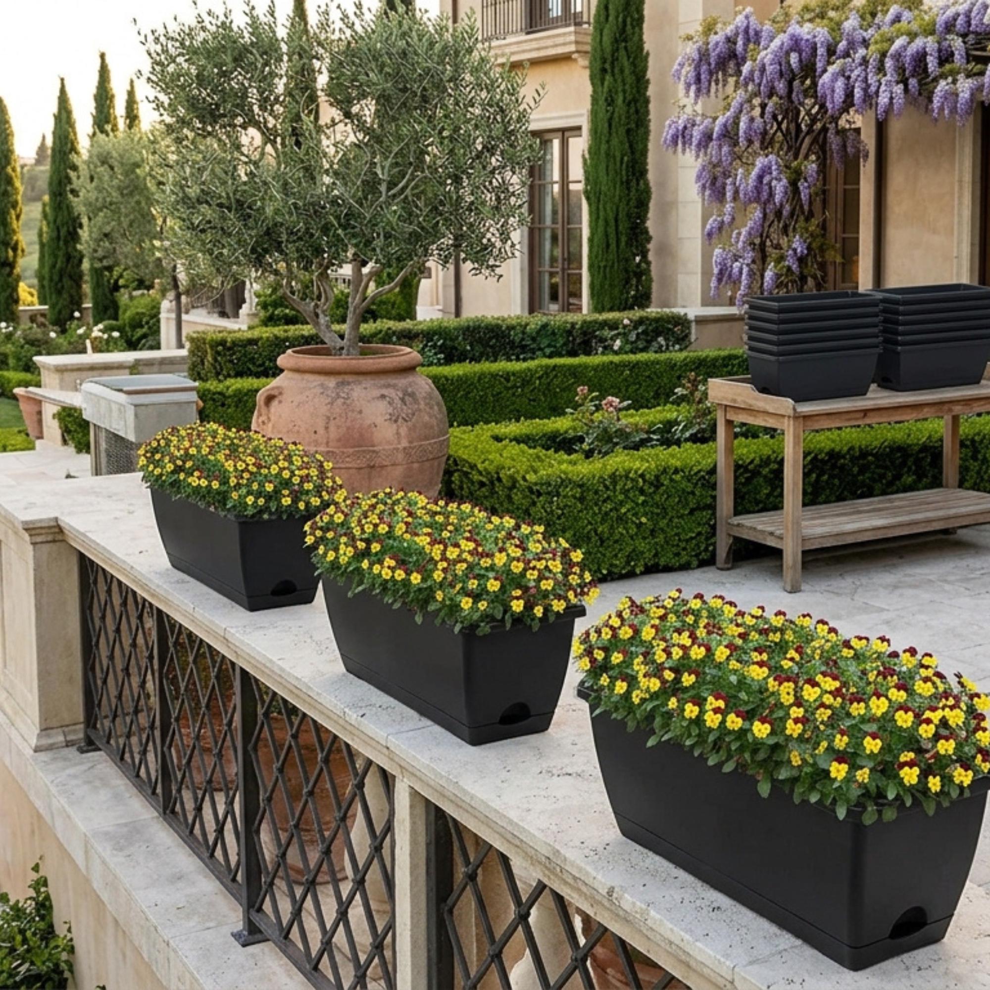 Rectangular Window Box Planter With Saucer, 16.6 Inch Herb Flower Pot ...