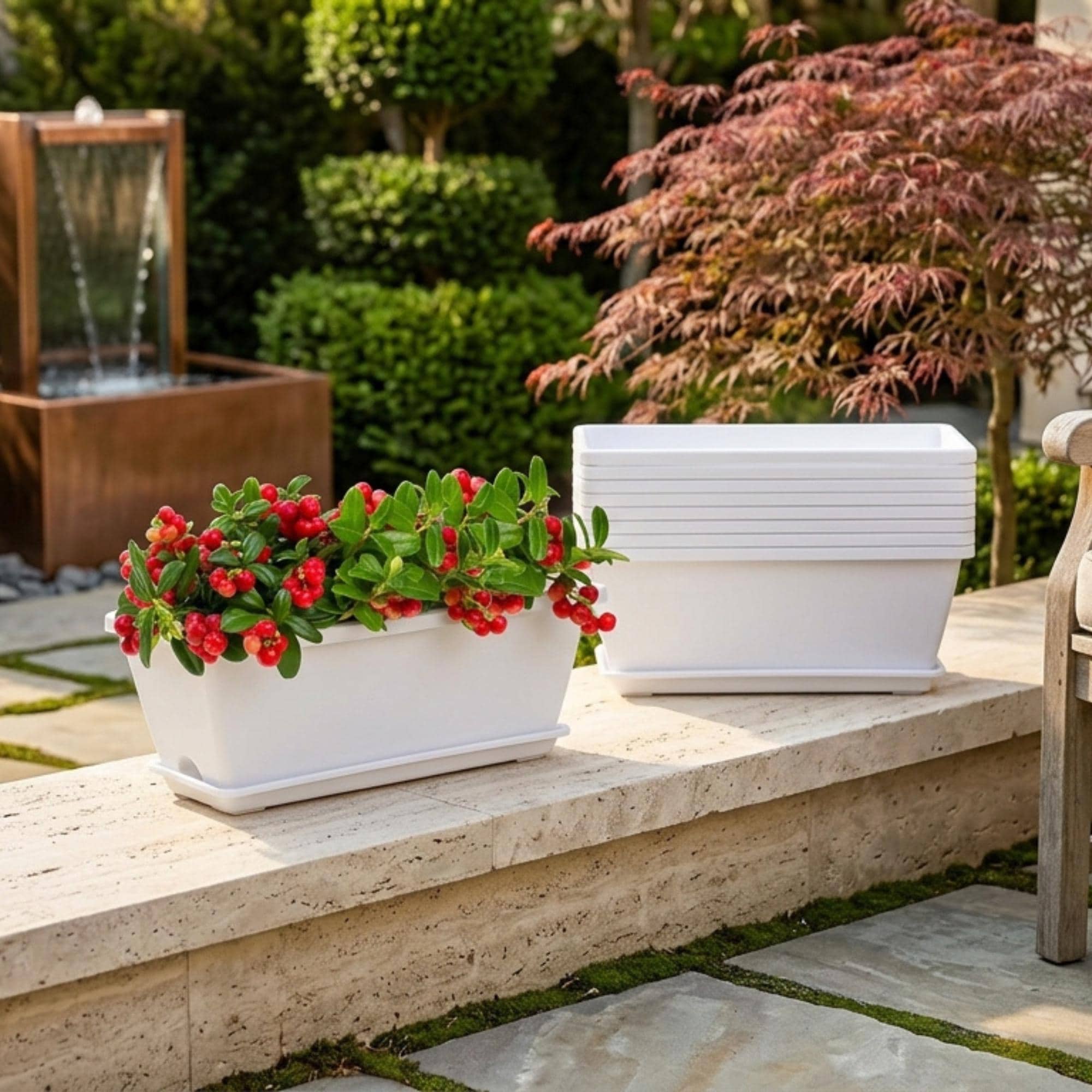 Rectangular Window Box Planter With Saucer, 16.6 Inch Herb Flower Pot ...