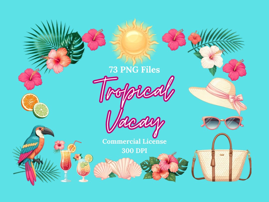 Tropical Vacation Clipart Bundle – 73 PNG Files | Summer, Beach ...