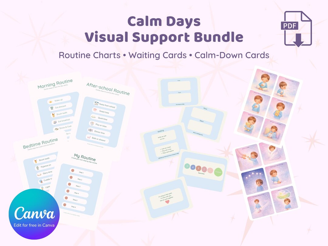 Routine Charts Bundle | Visual Schedule Autism ADHD Support (canva ...