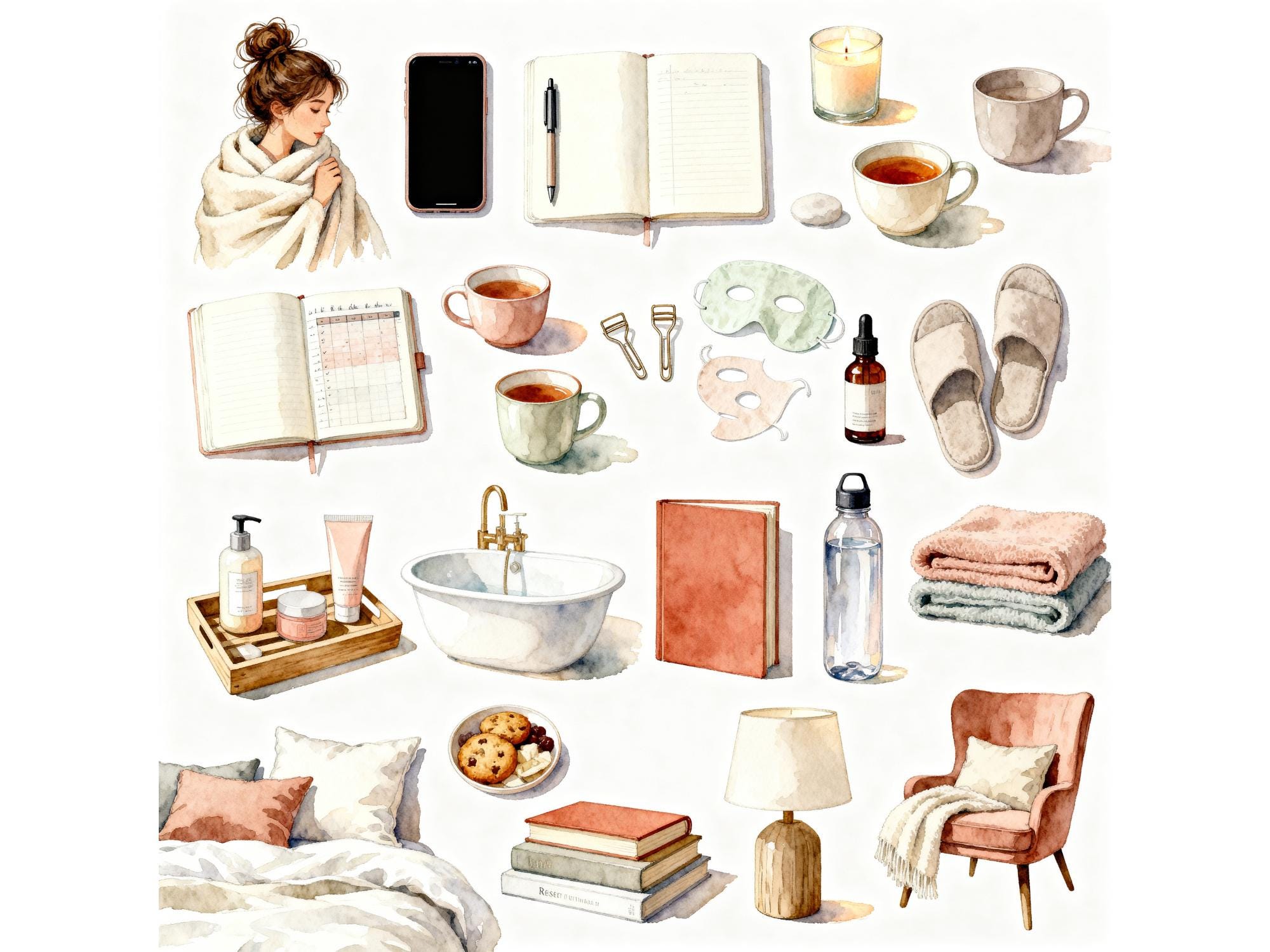 Cozy Watercolor Wellness & Self Care Clipart Bundle (85 PNG Files) - Etsy