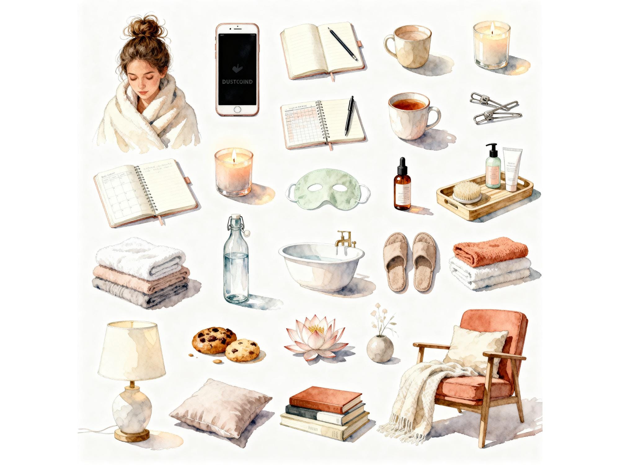 Cozy Watercolor Wellness & Self Care Clipart Bundle (85 PNG Files) - Etsy