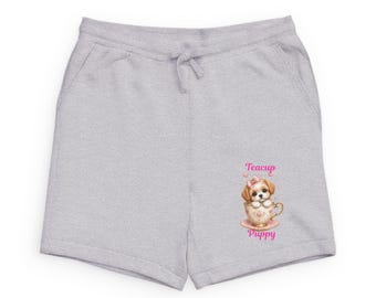 Teacup Puppy Sweat shorts | Adorable Puppy and Pink Bow
