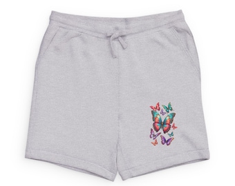 Pantalones cortos deportivos con estampado de mariposas de colores / Tonos de rosa, morado y turquesa