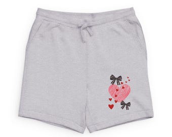 Herzen & Schleifen Sweat Shorts | Rote und rosa Herzen mit schwarzen Bändern