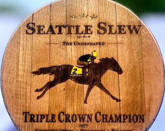 Triple Crown Series – Deep Laser Engraved Bourbon Barrel Heads – Secretariat, Seattle Slew, Affirmed