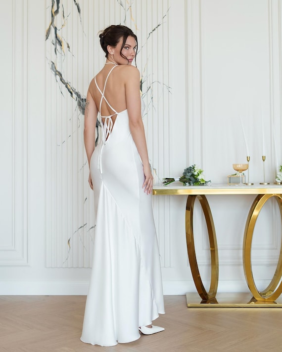 low back satin white dress Palma Low Back Strappy Maxi Dress White