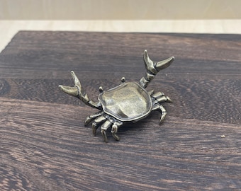 Brass Crab  Figurin, Vintage Crab Pen Holder, Office Desk Organizer, Ocean Crab Sculpture Gift with Custom Card