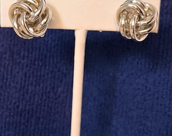 Vintage Signed CORO Knot Clip On Silver Tone Earrings, Timeless Classic Elegant Old Hollywood Retro Chic