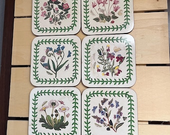 Juego de posavasos vintage Portmeirion Botanic Garden en caja / 6 posavasos florales Nueva Zelanda años 90 / Decoración de mesa estilo cottagecore inglés / Botánico
