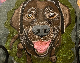Custom Pet Portrait Hand Painted on Slate
