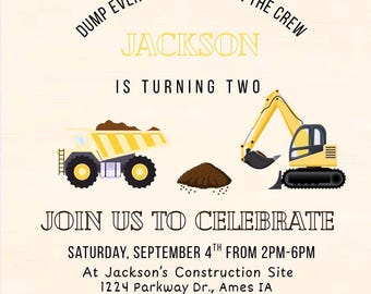 Construction Dump Truck Birthday Invitation | Editable Canva Template (Digital Download)