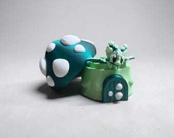 Casa de setas y dragón de setas / Impresión 3D / Dragón flexible / Articulado / Colores personalizados