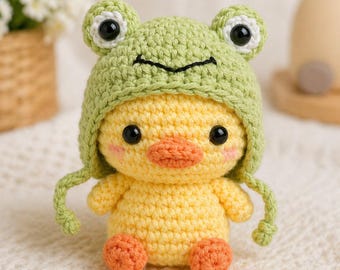 Crochet Duck Frog Hat Pattern PDF, Easy Amigurumi Plush Toy (Instant Download)