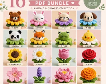 16 Crochet Animal Flower Patterns | Amigurumi PDF Bundle (Instant Download)
