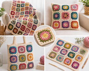 Granny Square Crochet Pattern Bundle: 1000+ PDF Afghan Blanket Motifs (Instant Download)