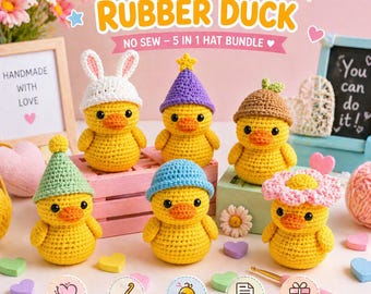 Crochet Duck Pattern PDF | No Sew Amigurumi Toy, 5 Interchangeable Hats (PDF)