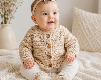 Easy Crochet Baby Cardigan Pattern, Beginner Sweater, Newborn Outfit, DIY Clothes