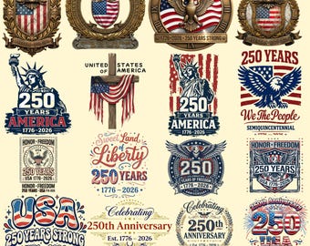 USA 250th Anniversary PNG Bundle – America 1776-2026 Patriotic Sublimation Design for T-Shirts, Stickers & Crafts