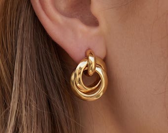 Gold Filled Knot Stud Earrings,Chunky Interlocking Knot Earrings,Minimalist Statement Earrings,Modern Gold Jewelry Gift