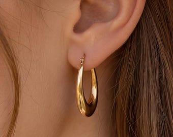18K Gold Filled Chunky Oval Hoop Earrings,Thick Gold Hoops,Minimalist Statement Earrings,Classic Everyday Jewelry Gift For Her