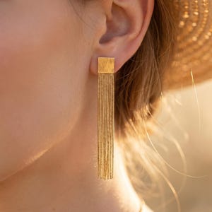 Gold Filled Tassel Earrings,Long Chain Fringe Earrings,Minimalist Statement Drop Earrings Gift