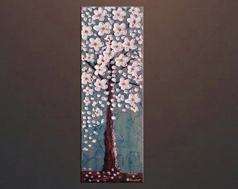 Cherry Blossom Original Colorful Bright Blossom Tree Acrylic Painting Impasto Palette Knife Painting Wedding Home Decor