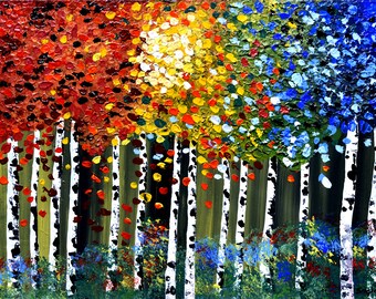 Birch tree painting large wall art original textured acrylic painting on stretched gallery canvas landscape golden painting