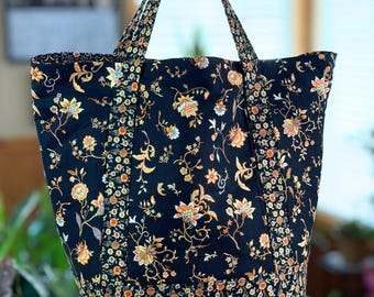 Bolso de mano con estampado floral: Bolsa de la compra grande, versátil y resistente de lona.