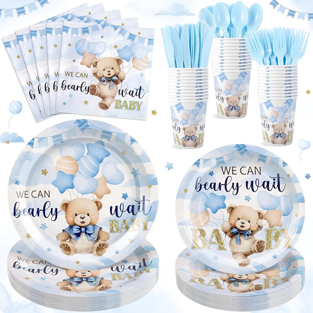 We Can Bearly Wait – Teddy Bear Baby Shower Tableware Set (serves 25 ...