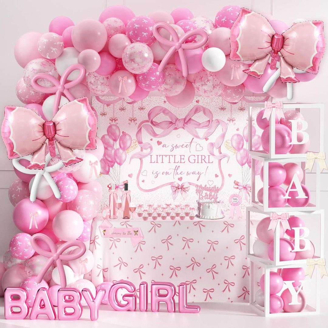 Coquette Pink Bow Baby Shower Decorations Girl Balloon Garland Arch Kit ...