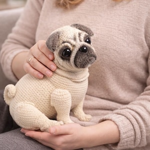 Amigurumi Pug Crochet Pattern – Realistic Standing Dog Toy De ENG Jpn DE (PDF Download)