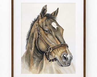 Pferd Aquarell Malerei, Reiter Fine Art mit Rahmen (50 x 70 cm.)