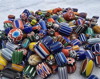 Vintage Hudson Trade Style Millefiori Beads – Lot of 5 – Colorful Antique Glass + Storage Case